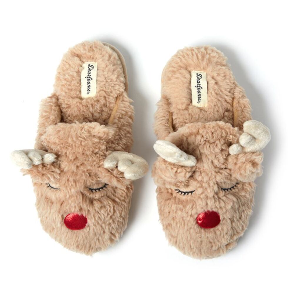 Dearfoams Women's Shay Holiday Christmas Reindeer Scuff Slipper